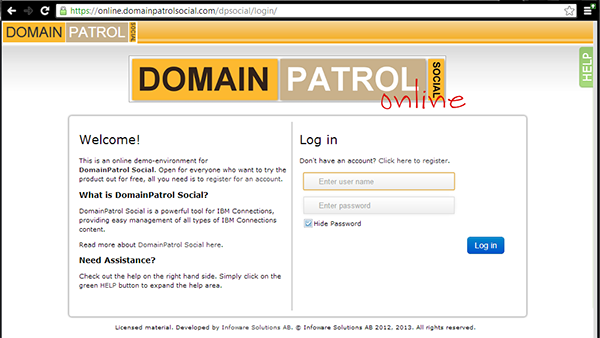 Screenshot of the demo site for DomainPatrol Social